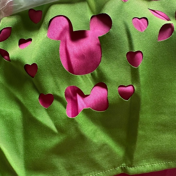 Unique Vintage X Disney,  Green Spaghetti Strap Sundress w/ pink peekaboo Mickey - Picture 2 of 3